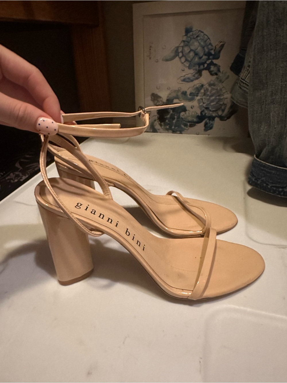 Gianni Bini Beige Strappy Block Heel Sandals